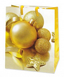  Пакет подарочный бумажный новогодний 11х13х6 S Золотые шарики
